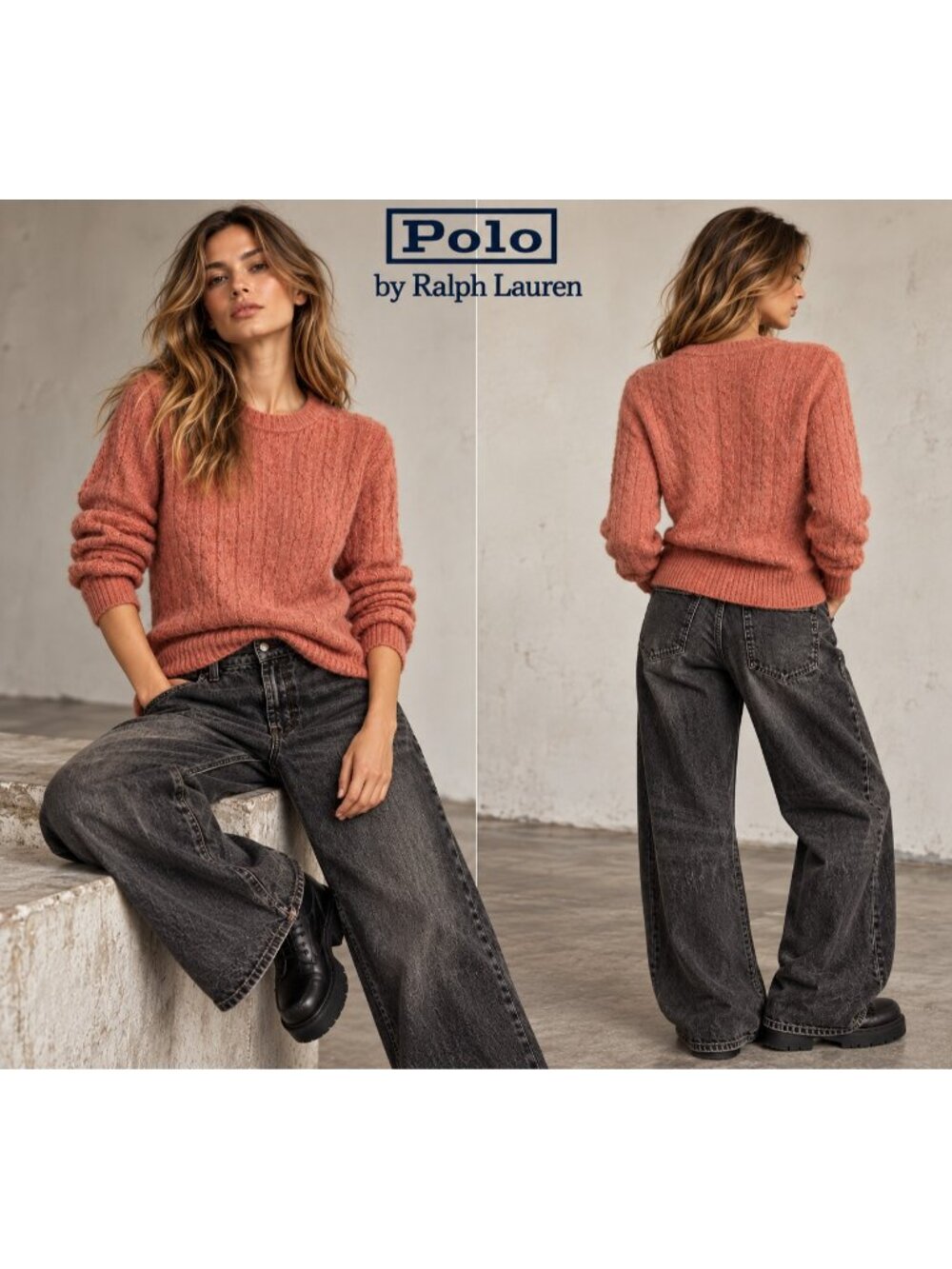 Polo Ralph Lauren Women's Alpaca Wool Cable Knit Sweater Coral Pink M